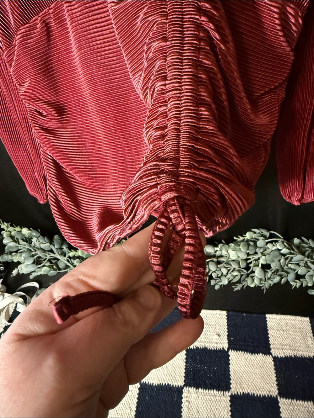 Absolutely Famous Shimmery Ribbed & Ruched Wrap Top - Berry - Picture 5 of 6